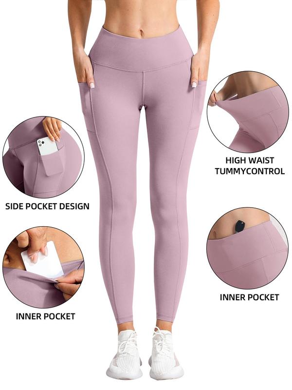 Women's Solid High Waist Pocket Sports Leggings, Breathable Comfortable High Stretch Yoga Leggings,  Yoga Pants, Ladies Sportswear for Indoor Outdoor Wear