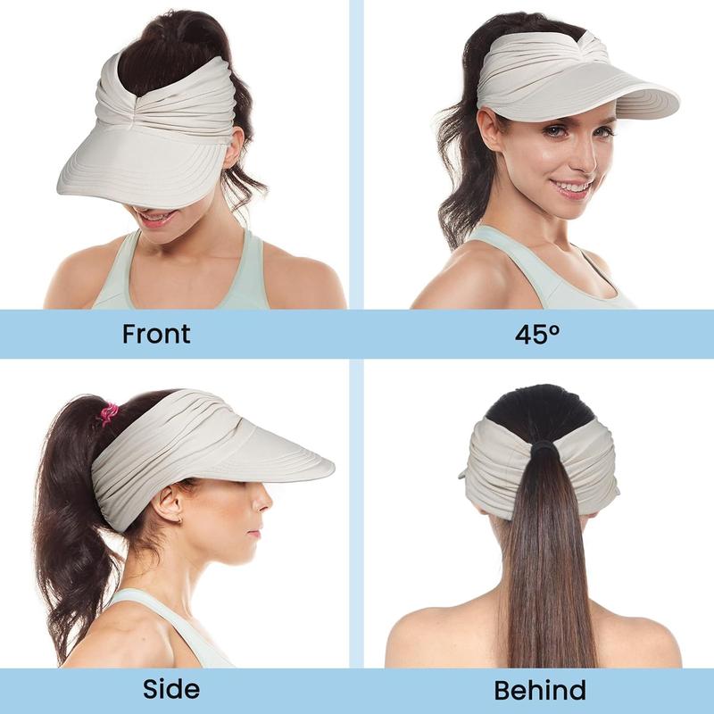 Sun Visor Hats for Women, Wide Brim UV Protection Sun Hats, Packable Ponytail Beach Summer Hat for Sports Golf