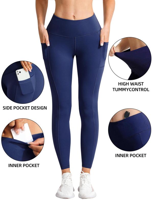 Women's Solid High Waist Pocket Sports Leggings, Breathable Comfortable High Stretch Yoga Leggings,  Yoga Pants, Ladies Sportswear for Indoor Outdoor Wear