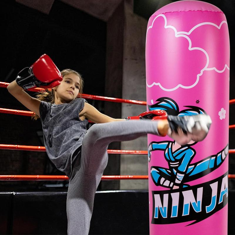 Larger Inflatable Punching Bag for Kids with Boxing Gloves,Tall 66 Inch Ninja Kids Inflatable Boxing Bag,Gifts for Boys & Girls Age 5-12 for Taekwondo,MMA and Practicing Karate