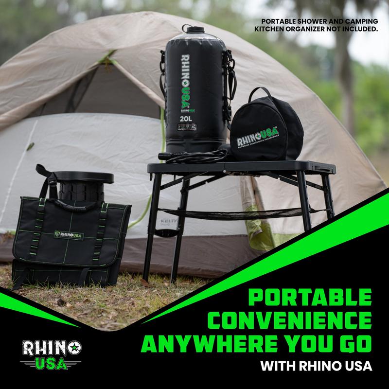 Rhino USA Portable Camping Table and Stool Set - Lightweight Foldable Camp Tables with Net for Beach Trips, Fishing, Picnic, Cooking & Much More