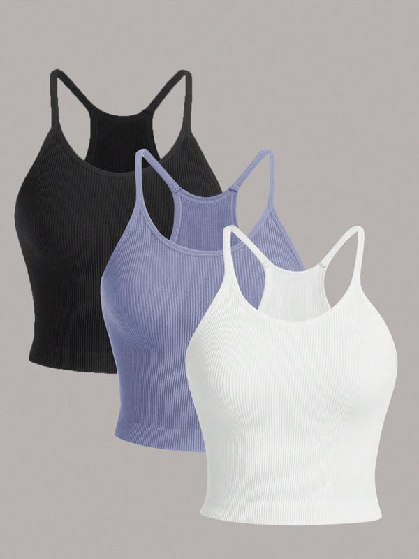 Women's Solid U Neck Sports Vest, Sporty Comfy Sleeveless Crop Top, Gym Tops, Workout Tops, Women Sport & Outdoor Clothing for Yoga Gym Workout