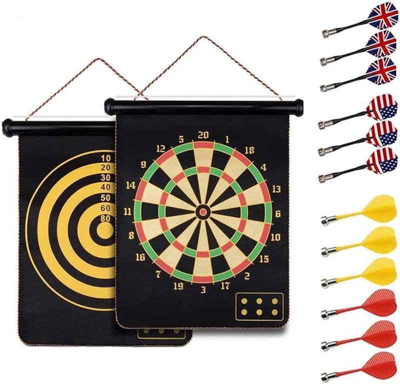 Magnetic Safe Dart Board 15'' for  and Adults - Double-Sided Dartboard with 12 Darts