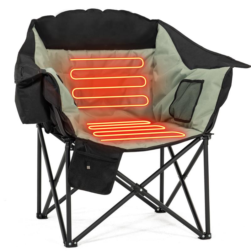 MOPHOTO Heated Camping Chairs,Outdoor Massage Heated Chair with 3 Heat Levels,Oversized Padded Lounge Chair with Carry Bag & Cooler,Portable Folding Lawn Chair