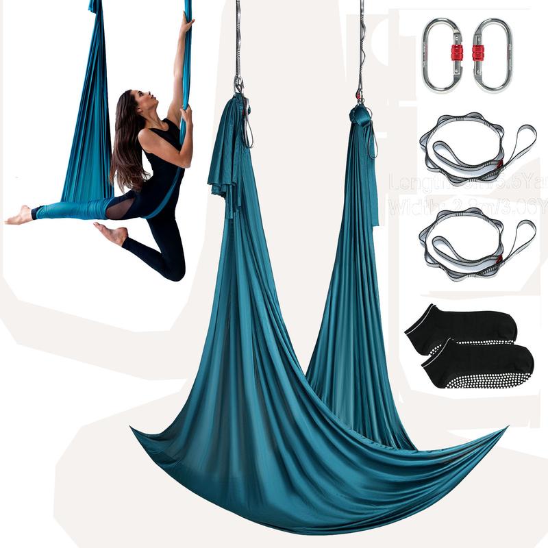 VEVOR Aerial Yoga Hammock & Swing, 5.5 Yards, Aerial Yoga Starter Kit with 100gsm Nylon Fabric, Full Rigging Hardware & Easy Set-up Guide, Antigravity Flying for All Levels Fitness Bodybuilding, Green