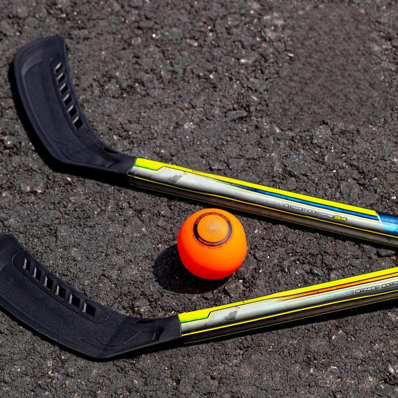 Youth Street Hockey Stick Set - Includes (2) Youth Street Hockey Sticks + (1) Outdoor Roller Hockey Puck - Perfect Hockey Starter Set