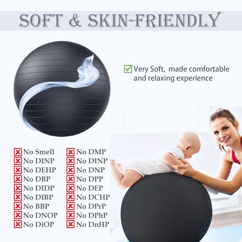 Soft Exercise ball, Anti-Burst Yoga Ball Chair Supports 2200lbs, Stability Swiss Ball w  Pump for Pregnancy Birthing, Excersize, Workout, Fitness, Balance, Gym, Physio, Abs (Office & Home & School)