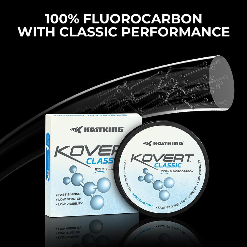 KastKing Kovert Classic 100% fluorocarbon Fishing line, Line or Leader Material, High Clarity, Low Visibility, Highly Abrasion Resistant, Fast Sinking, Great Handling, 125 & 250 Yard Spools