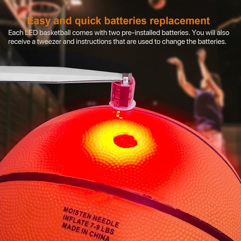 LED Light Up Basketball, Size 7-Inch Basketball, Indoor or Outdoor Basketball with 2 LED Lights and Pre-Installed Batteries, Waterproof, Super Bright to Play at Night, Good Gift for Kids