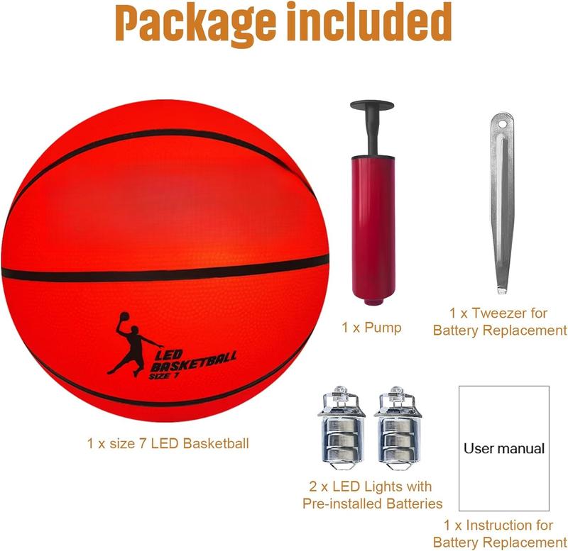 LED Light Up Basketball, Size 7-Inch Basketball, Indoor or Outdoor Basketball with 2 LED Lights and Pre-Installed Batteries, Waterproof, Super Bright to Play at Night, Good Gift for Kids