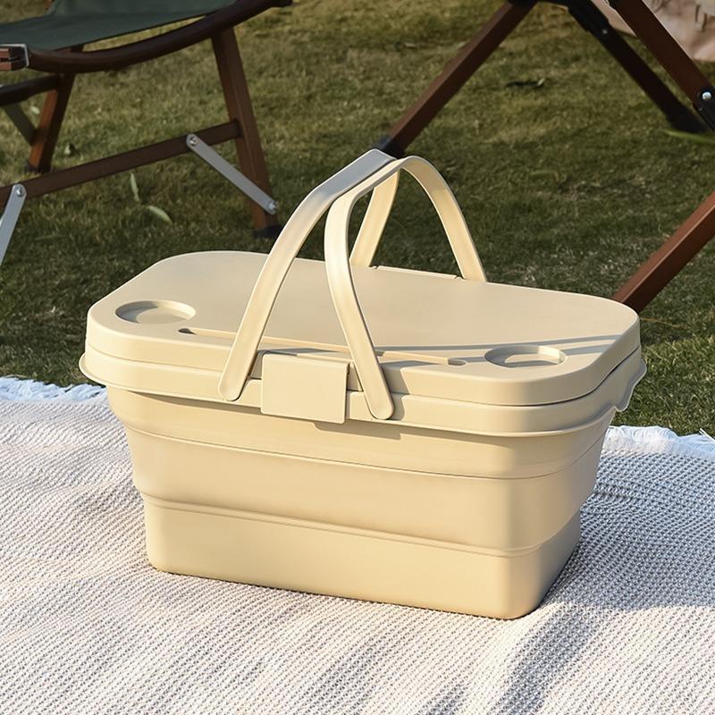 Foldable Picnic Basket, Large Capacity Multi-functional Handheld Storage Basket with Lid, Outdoor Camping Basket for Camping & Hiking