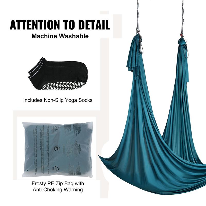 VEVOR Aerial Yoga Hammock & Swing, 5.5 Yards, Aerial Yoga Starter Kit with 100gsm Nylon Fabric, Full Rigging Hardware & Easy Set-up Guide, Antigravity Flying for All Levels Fitness Bodybuilding, Green