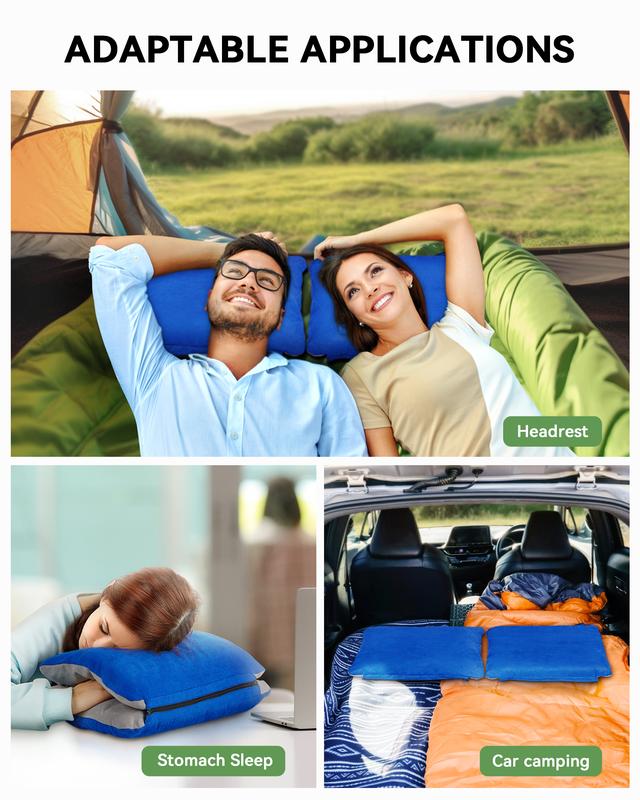 Inflatable Camping Pillow with Memory Foam and Washable Cover Camping Gear and Travel Pillow for Airplanes, Camping