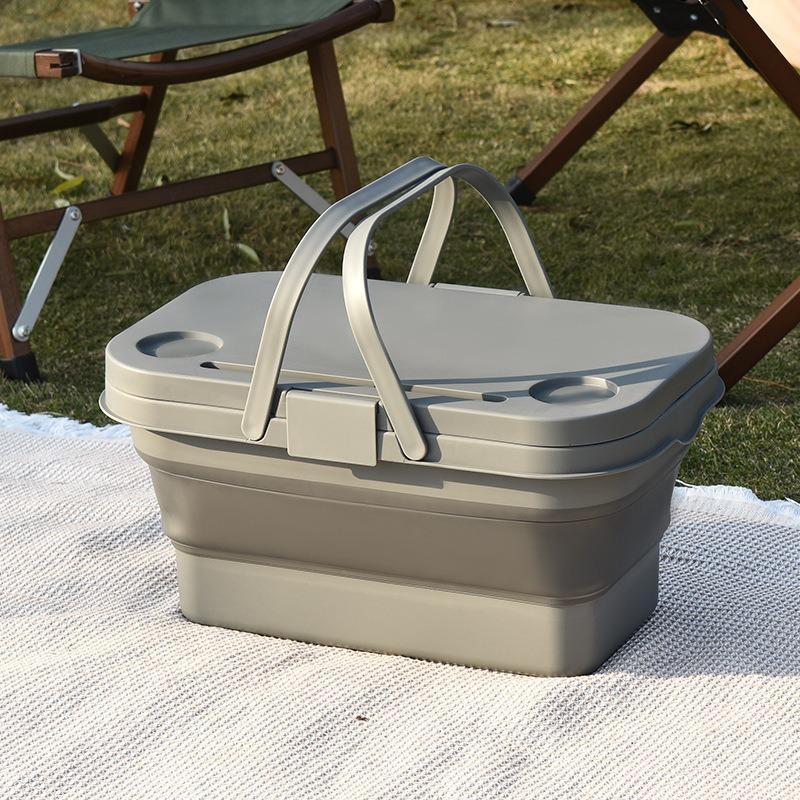 Foldable Picnic Basket, Large Capacity Multi-functional Handheld Storage Basket with Lid, Outdoor Camping Basket for Camping & Hiking