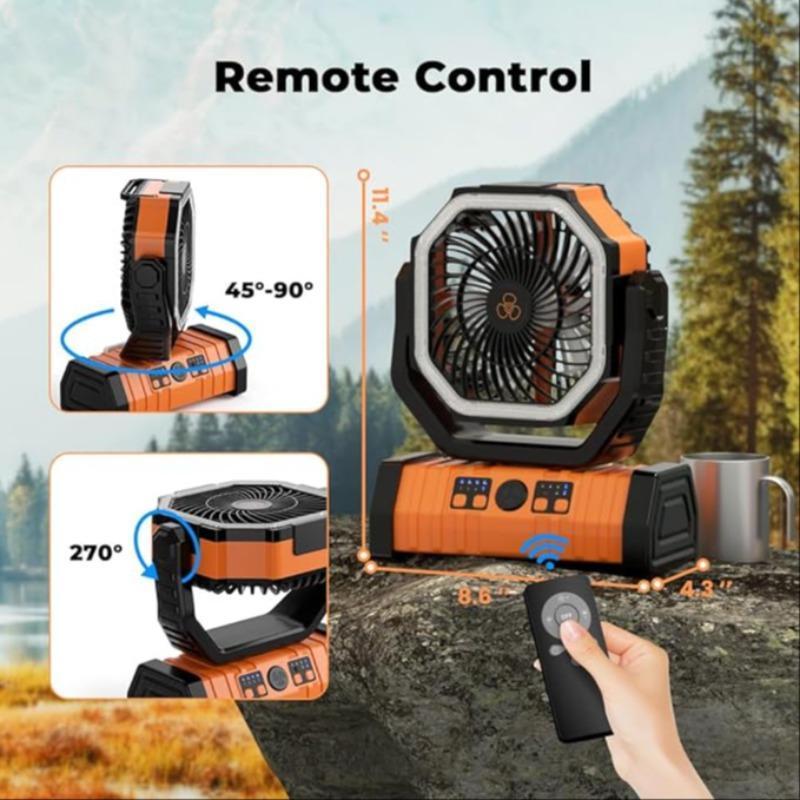 Electric Flashlight & Fan with Power Bank Function, Portable Fan Light with Remote Control & Hook, Rechargeable Lighting Fan for Camping Travel, Camping Gear