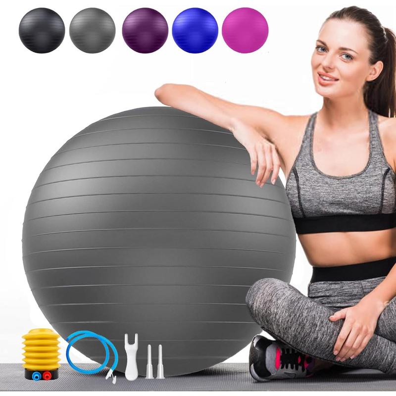 Soft Exercise ball, Anti-Burst Yoga Ball Chair Supports 2200lbs, Stability Swiss Ball w  Pump for Pregnancy Birthing, Excersize, Workout, Fitness, Balance, Gym, Physio, Abs (Office & Home & School)