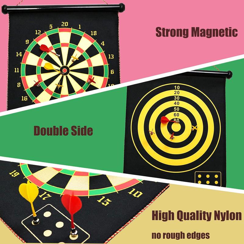 Magnetic Safe Dart Board 15'' for  and Adults - Double-Sided Dartboard with 12 Darts