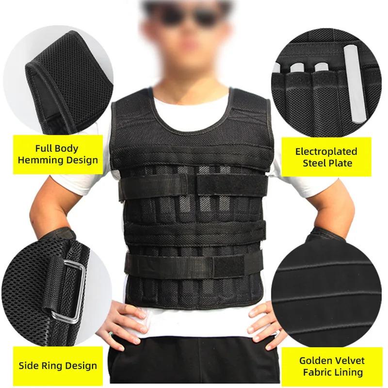 Adjustable Weighted Vest Weight Jacket Oxford Exercise Weight Loading Cloth Strength Training 50kg Max. Load (Empty)