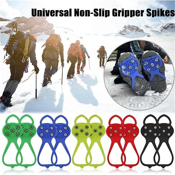 Universal Non-Slip Gripper Spikes, Anti-Skid Snow Ice Shoe Spikes with 5 Tooth Steel Nails, Anti Slip Rubber Gripper Spikes for Hiking Mountaineering Walking