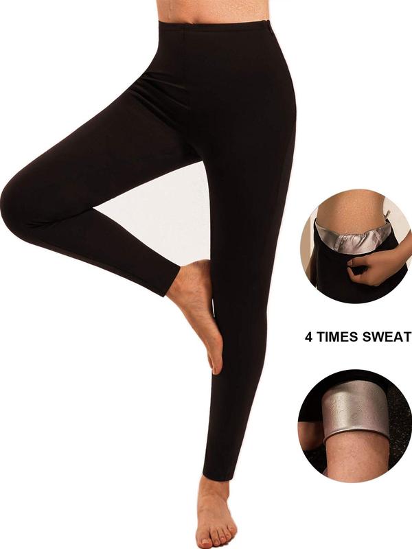 Women's Solid High Waist Sauna Pants, High Stretch Breathable Sports Leggings, Ladies Sportswear for Indoor Outdoor Wear