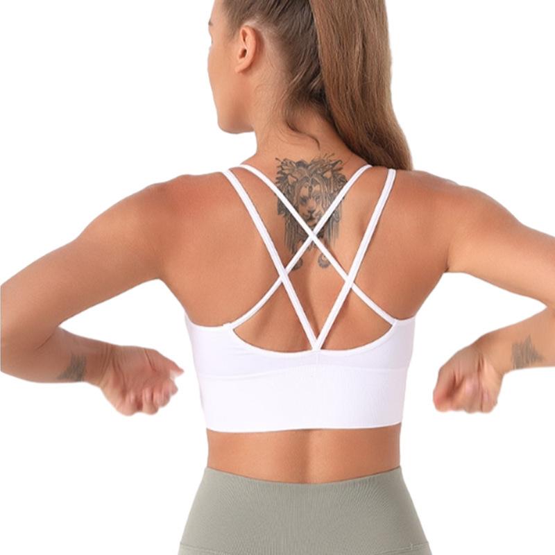 Women's Strappy Sports Bras Fitness Workout Padded Yoga Bra Criss Cross Back blue a multicoloured solid gym running gym running