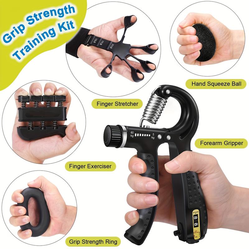 5PCSGrip Strength Trainer Kit with Finger Exerciser, Hand Grip Strengthener, Hand Extension Exerciser, Hand Exercise Ball and Forearm Workout Ring for Muscle Building and Injury Recover