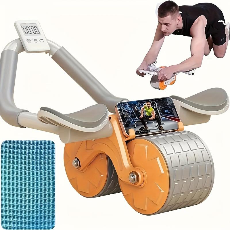 Ultimate Abdomen Trainer-Multi-Functional Abdominal Wheel Suit, Equipped with Non-Slip Foam Handle, Automatic Rebound, Anti-Sweat Elbow Pad, Digital Timer and Knee Bolster, Effective for Core Training and Home Fitness