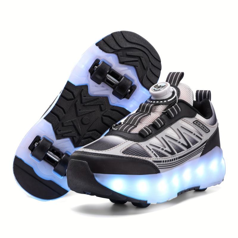 Trendy Cool Low Top Roller Skateboard Shoes With Rechargeable LED Light & Rotating Button For Boys Girls, Breathable Lightweight Wear-resistant Removable Roller Skates For Indoor Outdoor Party, All Seasons