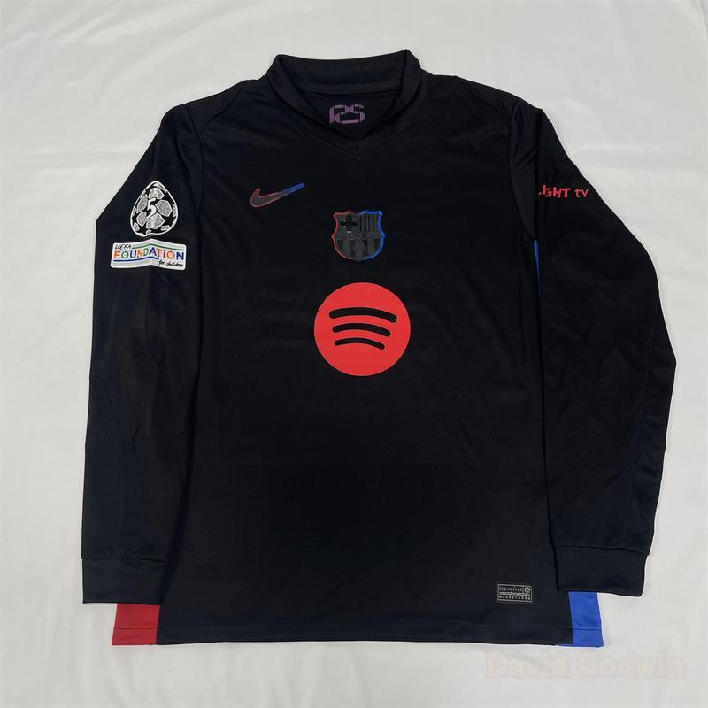 NIKE 24-25 Season FC Barcelona Long Sleeve Soccer Jersey No.19 Lamine Yamal Fans Version Black Away Football Jersey Quick Drying