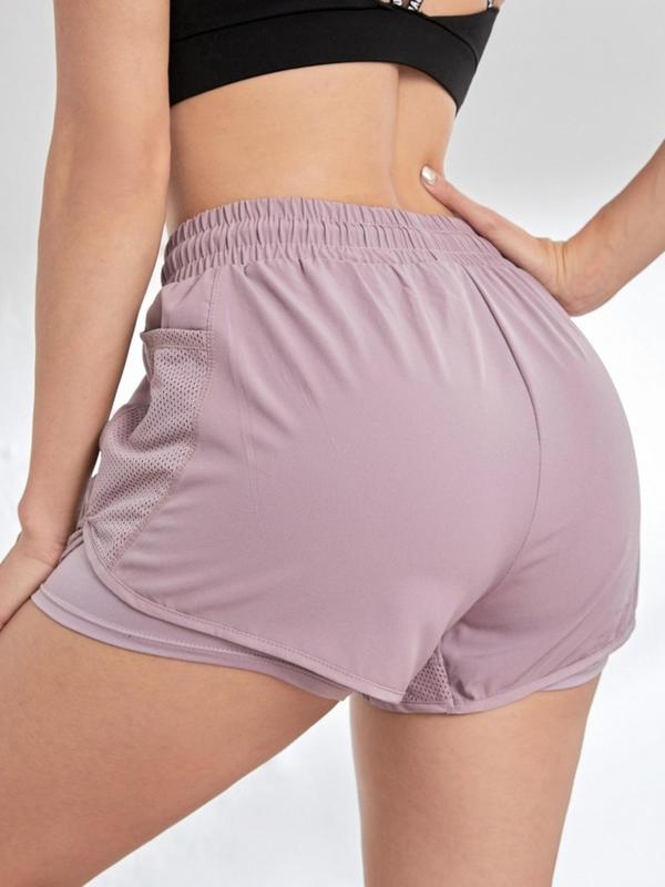 Women's Plain Drawstring Waist Sports Gym Shorts, Casual Pocket Hollow Out Shorts for Workout Running Gym, Ladies Sportswear for Summer