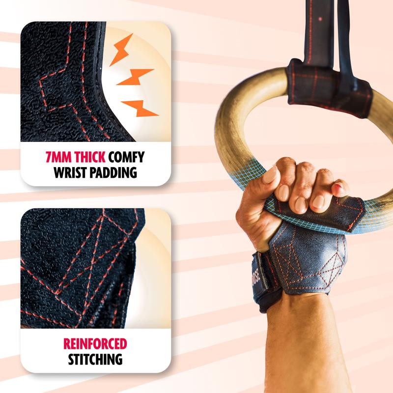 DMoose Weight Lifting Grips - Gym Grip Straps with Rugged Anti-Slip Technology - Hand Grips for Powerlifting, Cross Training, Gymnastics and Pull Ups