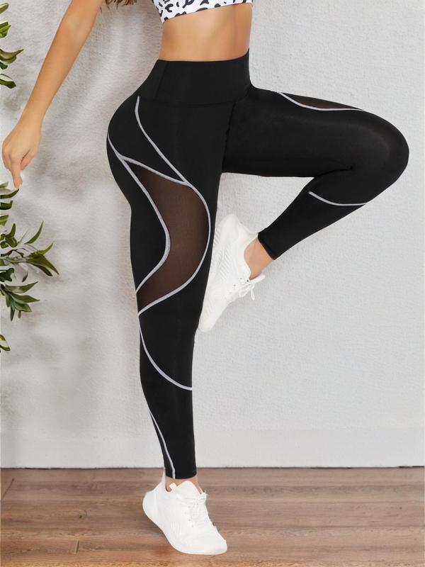 Women's Contrast Mesh Sheer High Waist Sports Tummy Control Leggings, Compression Pants, Casual Comfy Breathable Contrast Binding Skinny Pants for Yoga Gym Workout Running, Ladies Sportswear for All Seasons, Gym Clothing, Women Sport & Outdoor Clothing