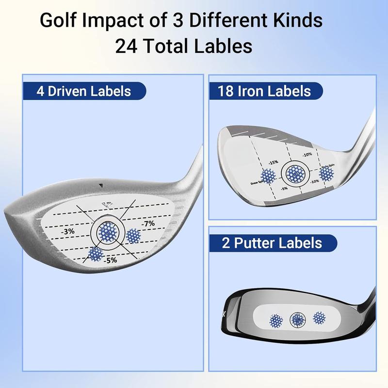 Golf Impact Tape Labels, Self-Teaching Sweet Spot and Consistency Analysis, Improve Golf Swing Accuracy and Distance, Golf Club Impact Stickers 3-in-1 Set