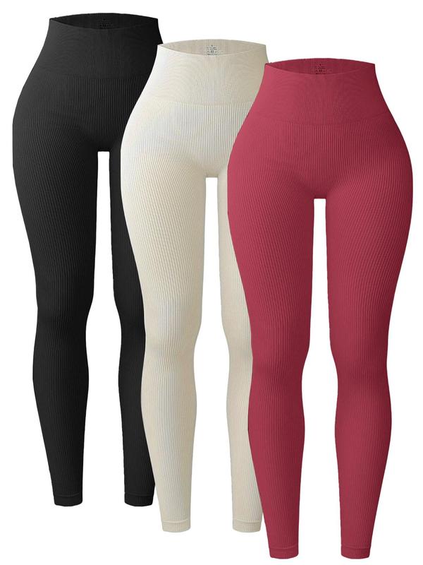 Women's Solid High Waist Sports Leggings, Casual Comfy Breathable Seamless Skinny Pants for Yoga Gym Workout Running, Ladies Sportswear for All Seasons