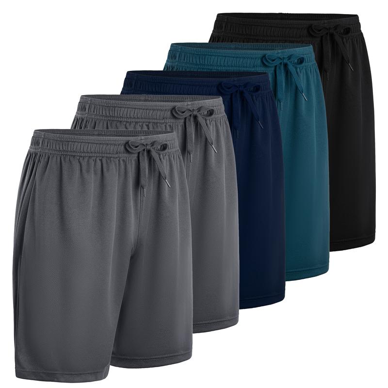 Hanton (5 Pack) Men's Hiking Shorts Quick Dry Sports Shorts with Pockets for Gym, Sports, Basketball, Running Men's Sport Solid Color Tropical Style