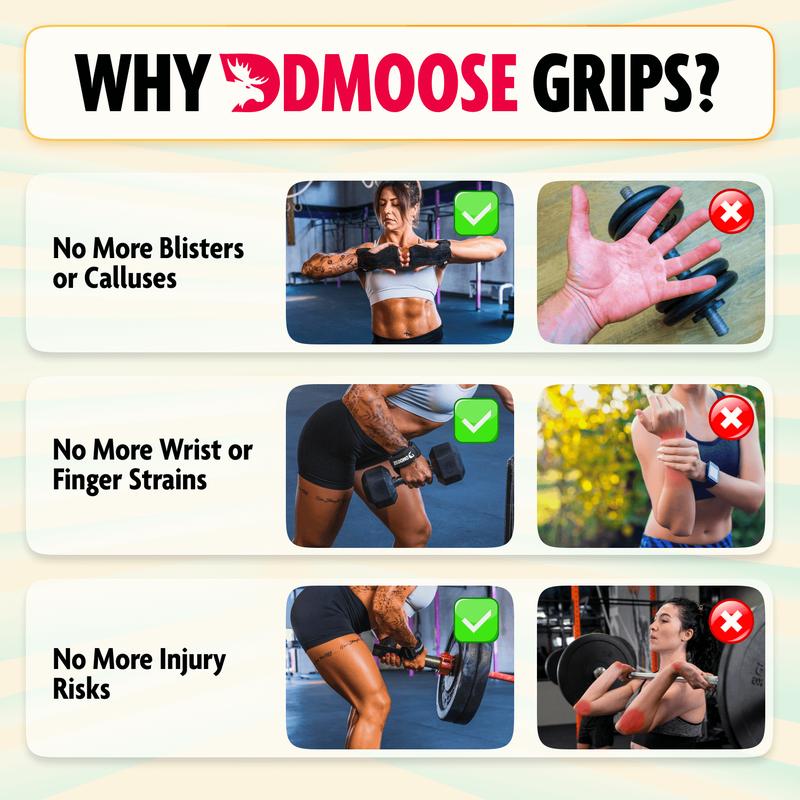 DMoose Weight Lifting Grips - Gym Grip Straps with Rugged Anti-Slip Technology - Hand Grips for Powerlifting, Cross Training, Gymnastics and Pull Ups