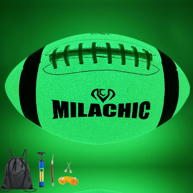 Glow in The Dark Football Size 9 & Youth Size 6, Luminous Glowing Football Super Grip Composite Leather Football Balls with Pump and Ball Carry Bag