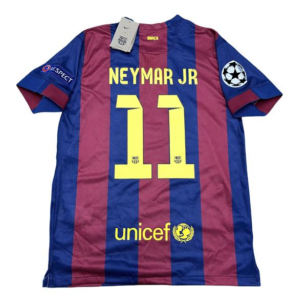 NIKE 1415 Season FCB Home Champions League Final Short Sleeve Top Neymar Jr. No.11 Retro Soccer Jerseys Quick Drying