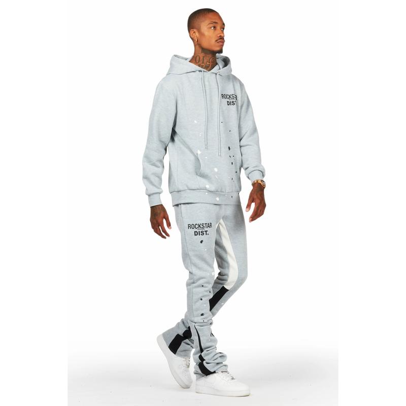 Jaco Heather Grey Hoodie Super Stacked Flare Pant Track Set