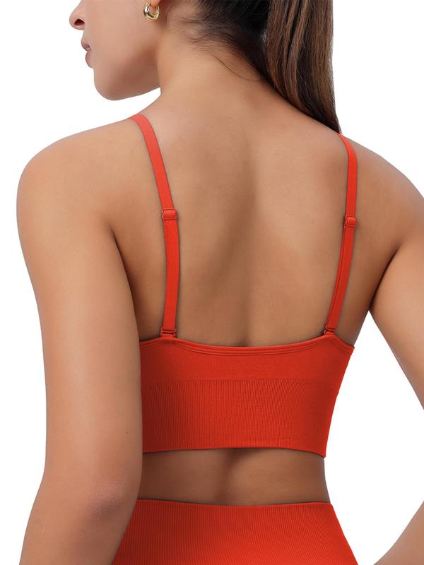 Women's Criss Cross Backless Deep V Neck Sports Bra, Solid Adjustable Strap Removable Padded Sports Bra, Gym Clothes, Ladies Sportswear for Indoor Outdoor Wear