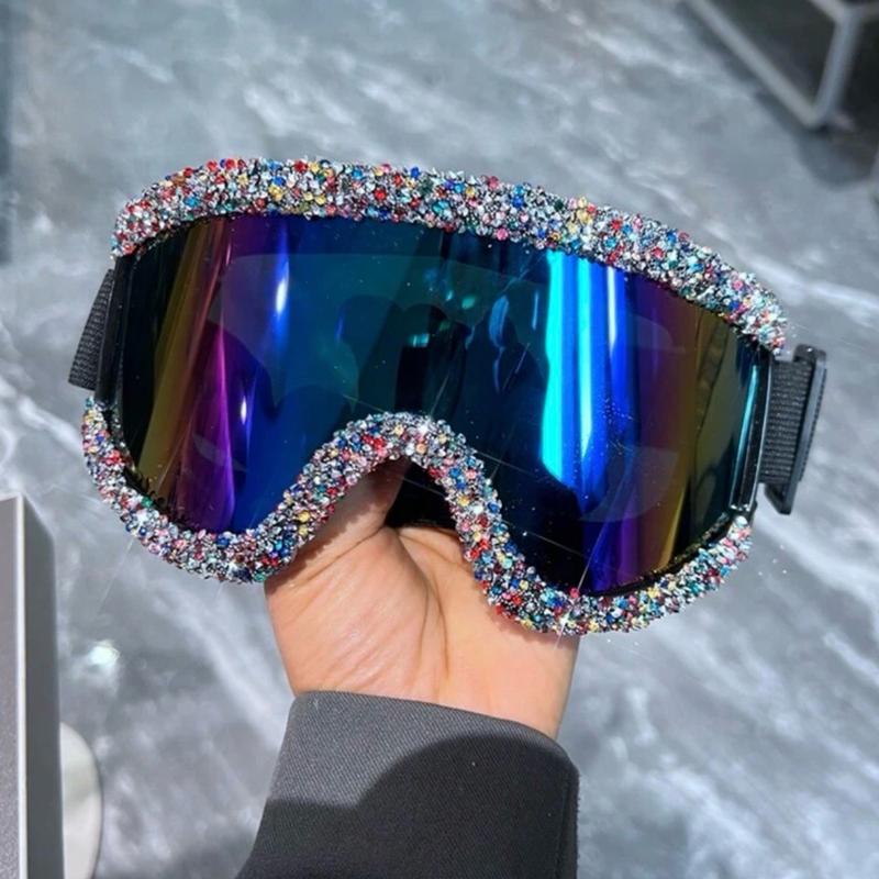 Windproof Rhinestone Decor Skiing Goggles