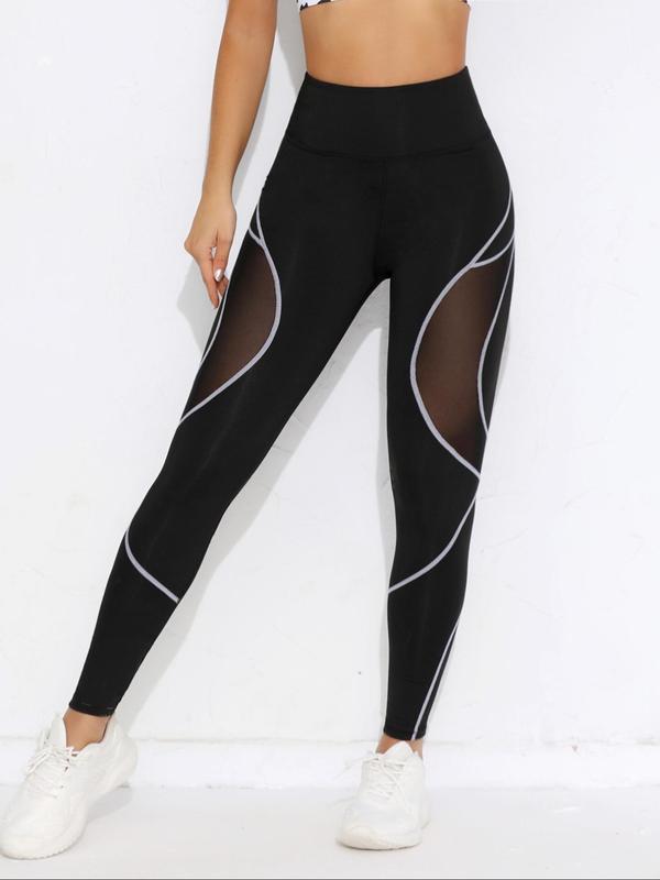 Women's Contrast Mesh Sheer High Waist Sports Tummy Control Leggings, Compression Pants, Casual Comfy Breathable Contrast Binding Skinny Pants for Yoga Gym Workout Running, Ladies Sportswear for All Seasons, Gym Clothing, Women Sport & Outdoor Clothing