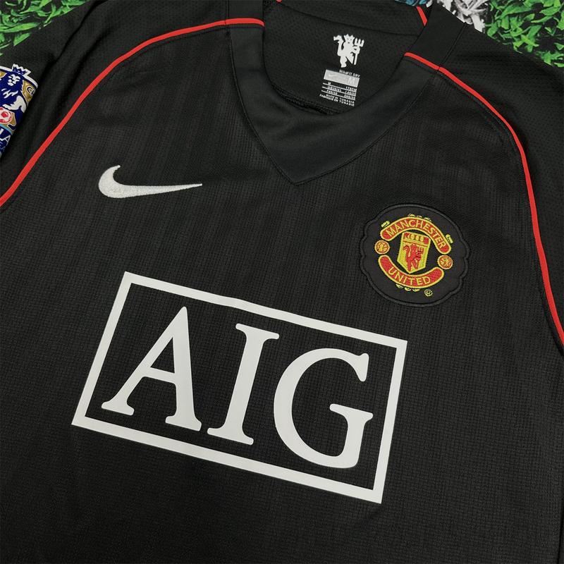 Nike 0708 Manchester United Vintage Long Sleeve Soccer Jersey Away 7 Ronaldo Champions League Edition