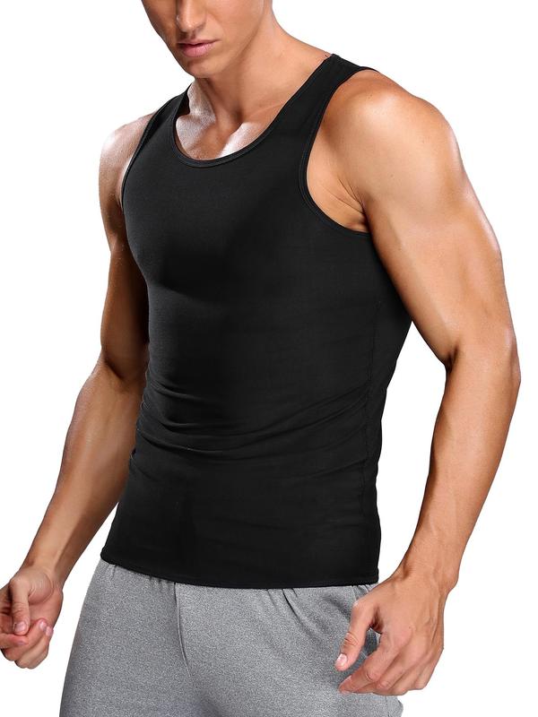 Men's Solid Color Shapewear Tank Top, Compression Tummy Control Shaper, Men's Shapewear Top for Daily Wear