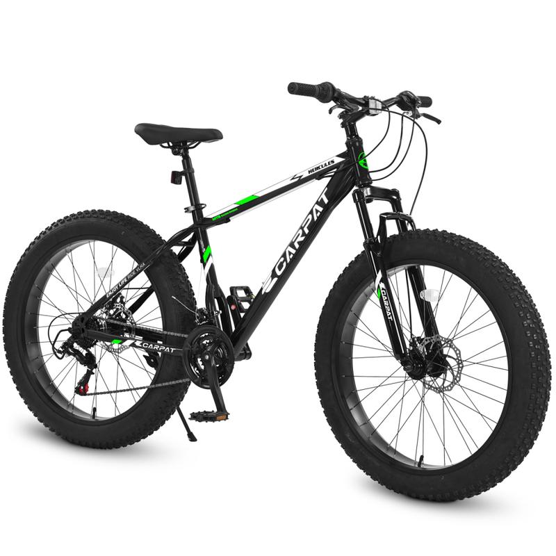 S26109  26 Inch Fat Tire Bike Adult Youth Full Shimano 21 Speed Mountain Bike, Dual Disc Brake, High-Carbon Steel Frame, Front Suspension, Mountain Trail Bike, Urban Commuter City Bicycle bike