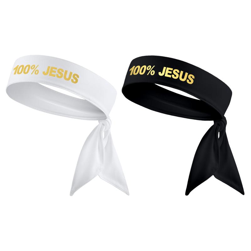 Black 100% JESUS Sport Tie Headband - Soccer Football