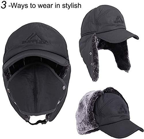 Men's Winter 3 in 1 Thermal Fur Lined Trapper Hat with Ear Flap Full Face Warmer Cover Windproof Cycling Motorcycle Headwear with Removable Mask