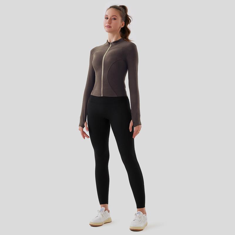 Women's Coffee Color Yoga Jacket - Slim-fit Sports Jacket