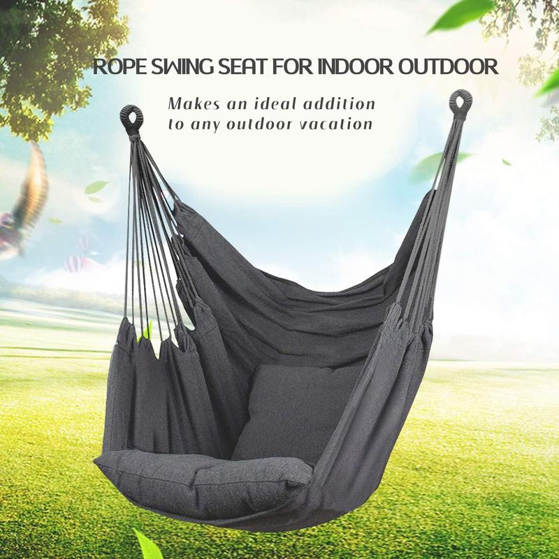 Hammock Chair Hanging Rope Swing, Max 300 Lbs Hanging Chair with Pocket & Durability  for Outdoor, Home, Bedroom, Patio, Yard (Pillows NOT Included,Dark Gray)