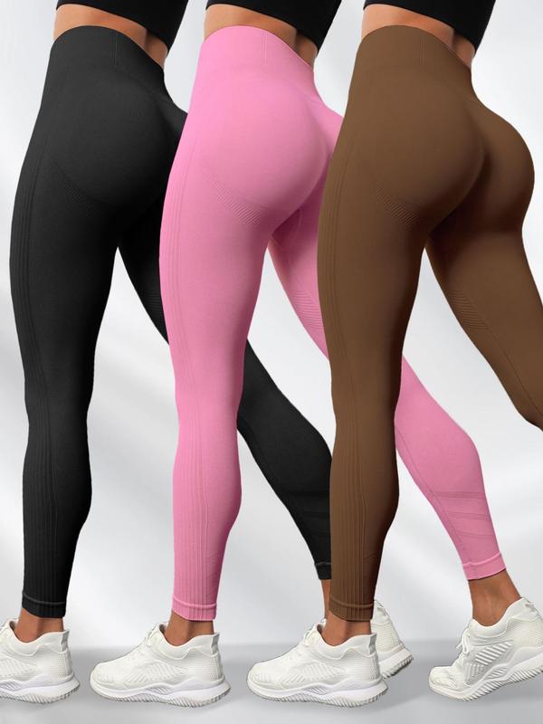 Women's Solid High Waist Sports Leggings, High Stretch Seamless Skinny Pants, High Rise Tummy Control Sporty Yoga Leggings, Ladies Sportswear, Tummy Control